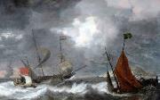 Bonaventura Peeters Sea storm with sailing ships oil on canvas